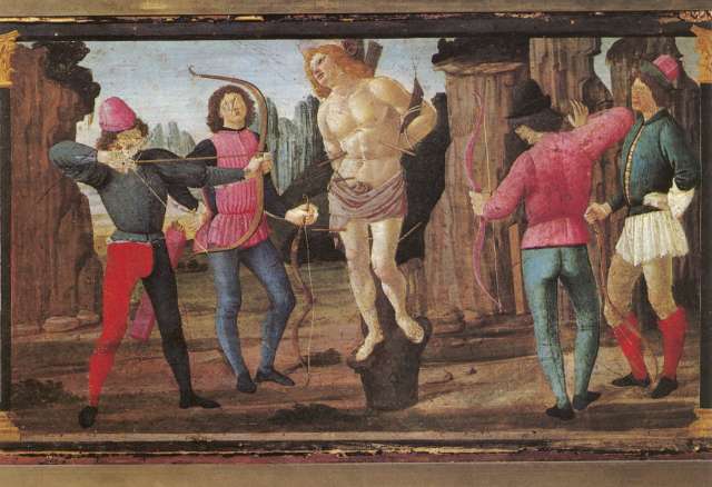 Anonimo — Lucca - S. Martino. Bottega del Ghirlandaio - Bartolomeo di Giovanni. Martirio di S. Sebastiano (Sec. XV-XVI). — particolare
